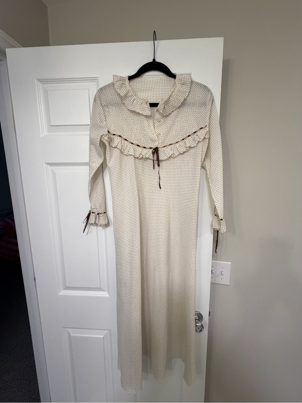Vintage Ivory Polka Dot Ruffle Midi Dress